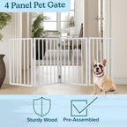 Indoor Pet Gate - 4-Panel Folding Dog Gate for Stairs or Doorways - 73x24-Inch Freestanding Pet Fence for Cats and Dogs by PETMAKER (White)