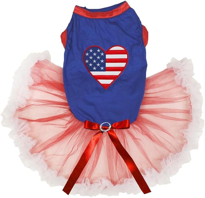 Petitebella USA Heart Puppy Dog Dress (Blue/Red White, XXX-Large)