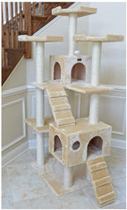 Maykoosh Cat Tree with Scratching Posts, Large Cat Play Furniture, Multi-Level Cat Tower Beige
