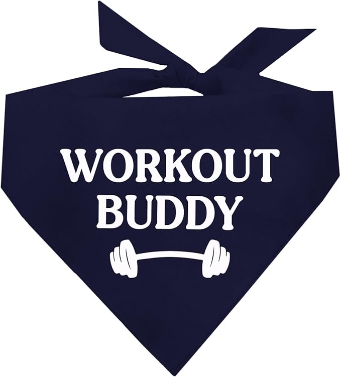 Workout Buddy Dog Bandana | 100% Cotton Adjustable Triangle | Made in USA | Workout | Sports | Gym | Navy, One Size (1095)