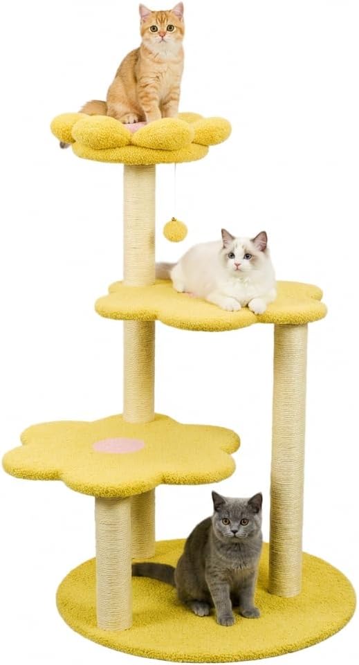 Cat Tree for Large Cats, Modern Senior Friendly 40'' Cat Tower with Wide Shelves, Scratching Posts, Super Sturdy Base, Cozy Perches, and Interactive Toys for Indoor Kittens (Yellow)