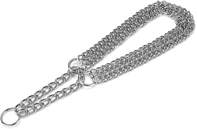 Silver Chain Dog Choke Collars for Large Dogs,Heavy Duty Metal Slip Choke Collar Martingale Collars Training Triple Row Chains Choker Collar for Small Medium Large Dog, D3mm