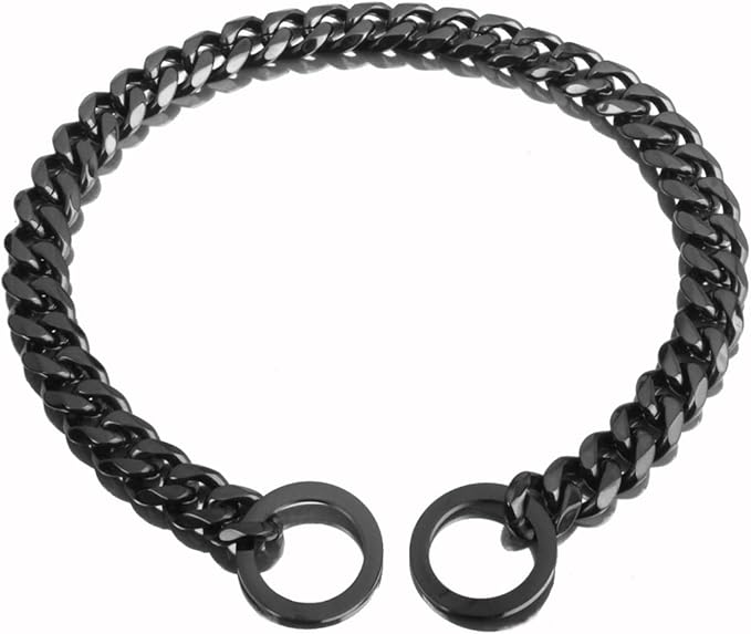 Black Dog Chain Collar 11mm/15mm/19mm Cuban Link Chain Dog Collar Chew Proof Dog Chain Collar Walking Training for Small Medium Large Dogs 12-26inch(15mm,20inch)