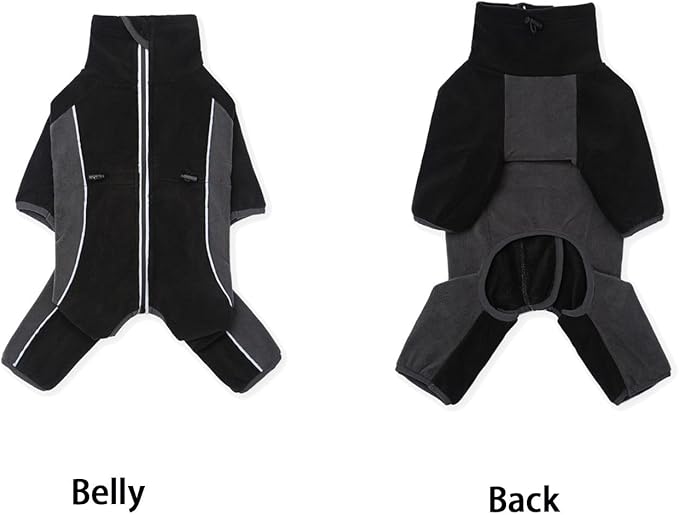 Fleece Dog Coat for Small Medium Dog,Pullover Pajamas Jumpsuit Bodysuit Puppy Coats with Legs, Pet Windproof Warm Cold Weather Jacket Full Body Vest Cozy Snowsuit Outfit Clothes (Black, XS)