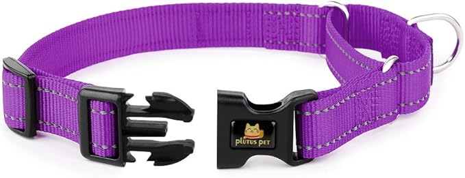 PLUTUS PET Reflective Martingale Collar with Quick Snap Buckle,No Pull Dog Choker Collar for Small Medium Large Dogs,L,Purple