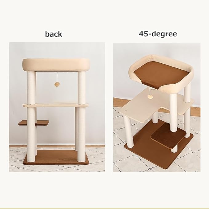 Modern Cat Tree for Large Cats, 37.5-Inch Tall Cat Tree Tower with Wide Shelves Low Step Cotton Scratching Posts, Super Sturdy Base, Cozy Perches, and Interactive Toys for Indoor (95cm White)