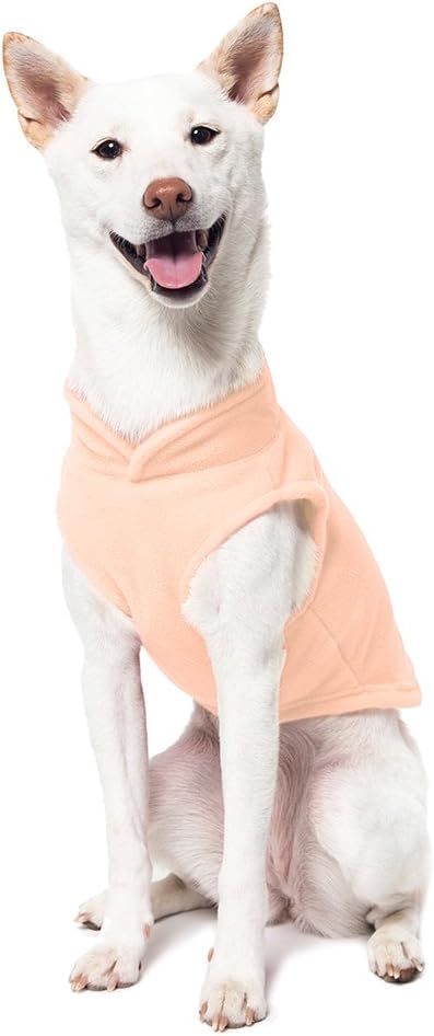 Gooby Fleece Vest Dog Sweater - Peach, Small - Warm Pullover Fleece Dog Jacket with O-Ring Leash - Winter Small Dog Sweater Coat - Cold Weather Dog Clothes for Small Dogs Boy or Girl (Pack of 2)