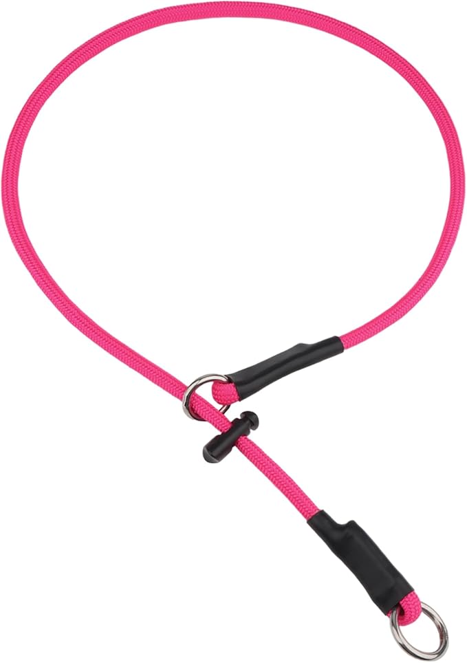 Martingale Dog Collar, 5/16” High-Strength Nylon Rope Slip Collar with Spring-Loaded Adjustable Stopper for Small, Medium & Large Dogs(Pink, 30 inch)
