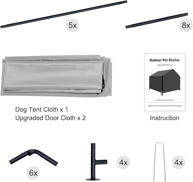 4x4 FT X-Large Outdoor Dog House for Large Dogs, Heavy Duty Weatherproof Dog Kennel with Upgraded Doors, Dog Tent for Outside Shelter, Waterproof Canopy Pet House for Small Animals, Grey