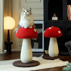 Happy & Polly Mushroom Cat Scratcher Toy, Red and White, Floor Mount, Modern Style, for Indoor Climbing (Red, Large)