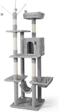 Tall Cat Tree for Indoor Large Cats or Kittens, Multi-Level Cat Activity Tree with Scratching Posts, Hammock, Cat Cave Condo, Modern Cute Small Cat Climbing Tower with Widened Perch