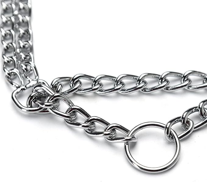 Silver Dog Chain Collar for Large Dogs, Heavy Duty Metal Slip Choke Collar Martingale Collars Training Double Row Chains Choker Collar for Small Medium Large Dog, D3mm
