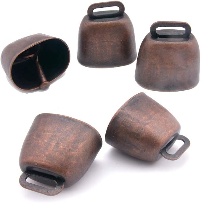 5 Pack Grazing Copper Bells, Metal Cow Bells for Dogs, Animal Copper Loud Bronze Bell, Small Brass Bell, for Cow Horse Sheep Cats Small Pets Anti-Theft Accessories (Red Bronze)