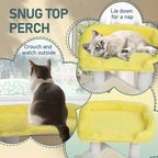 27.5in Multi-Level Cat Tree Tower for Indoor Cats with Cozy Condo, Sisal Scratching Post and Pad, Soft Top Perch, Play Ball, Yellow White Modern Cat Furniture