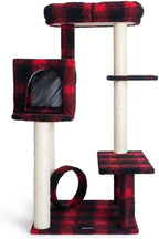 Multi-Level Cat Tree with Condo and Scratching Posts, Red Buffalo Plaid, 50 Inch Height, Sisal Rope Posts, Activity Center with Tunnel and Perches