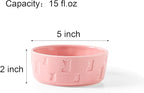 Set of 2 Pink Ceramic Dog Bowls for Food and Water, 5 Inch Wide Cute Pet Dishes for Small Size Dogs/Puppy
