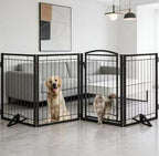 Full Metal Freestanding Dog Gate with Cat Door for Outdoor&Indoor,32" Tall Foldable Dog Fence,80" Extra Wide Freestanding Pet Gate for Large Openings,Stairs,Deck,Yard,Doorways(4 Panels,Black)