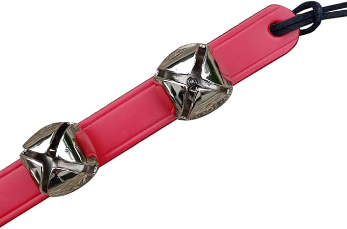 Rustic Red Door Co. Hanging Jingle Sleigh Bells on Leather Strap for Door Knob, Dog to Go Outside, Pet Puppy Potty Training, Christmas Decor, 4 Silver Bells, 14" Straip, Red