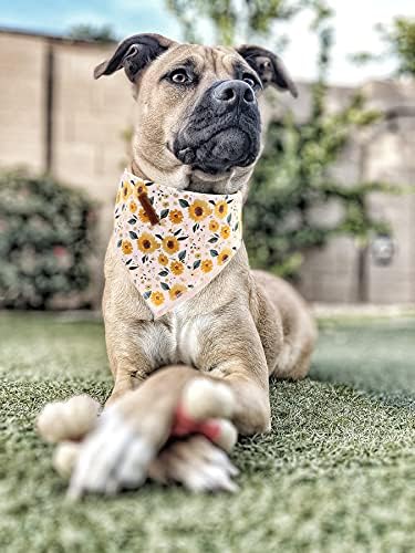 Elegant little tail Dog Bandanas - 1Pack Sunflower Print Washable Scarf Female Square Dog Bib Kerchief Scarf Adjustable Pet Bandana for Small Medium Dogs