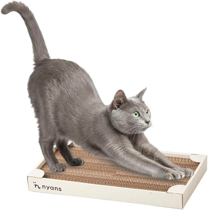 nyans Handcrafted Japanese Cardboard Cat Scratcher, Premium Low-Mess Corrugated Scratcher Box, Minimal Design for Indoor Cats, Helps Protect Furniture, 15.9 in (Box) (White)