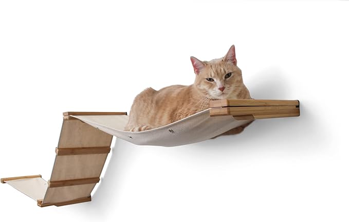 CatastrophiCreations Cat Multi-Level Raceway Hammock Wall Mounted Lounger for Climb and Play Furniture Cat Tree Shelves, Natural/Natural (LR11NANT)