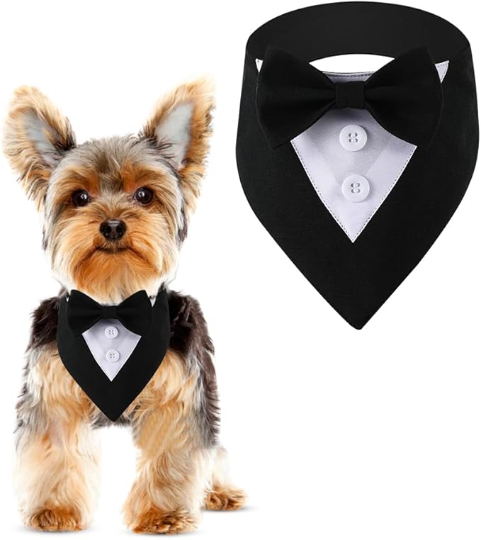 Tuxedo Bandana, Adjustable Pet Collar With Bow for Small, Medium and Large Dogs, Formal Wedding Clothing, Birthday Gifts