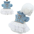 Pink Dog Dress for Small Dog Girl Spring Puppy Clothes with Bow Puff Sleeves Cat Outfit Doggy Princess with Leash Ring Doggies Harness Dress Summer Pet Apparel (Blue, X-Small)
