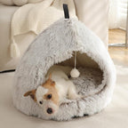 Hezotco Large Cat Bed for Indoor Cats, Soft Fluff Indoor Dog Cave Bed& Cat Cave for Small Dogs. Pet Cave for Puppy with Cat Teasing Ball 22.8"*18.5"*22.8"(Coffee+White)