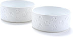 SPUNKYJUNKY Ceramic Dog and Cat Bowls 2 Pack, 6.1'' Dog and Cat Food Water Double Feeding Bowls Non-Slip for Large Sized Breed Microwave Dishwasher Safe - 28.7 OZ, 2pcs, Paw White