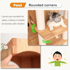 Modern Cat Tree for Large Cats, Solid Wood Cat Tower Heavy Duty with Scratch Post Stair Cat Condo Acrylic Bowl for Indoor Big Cats (Natural Wood SP160)