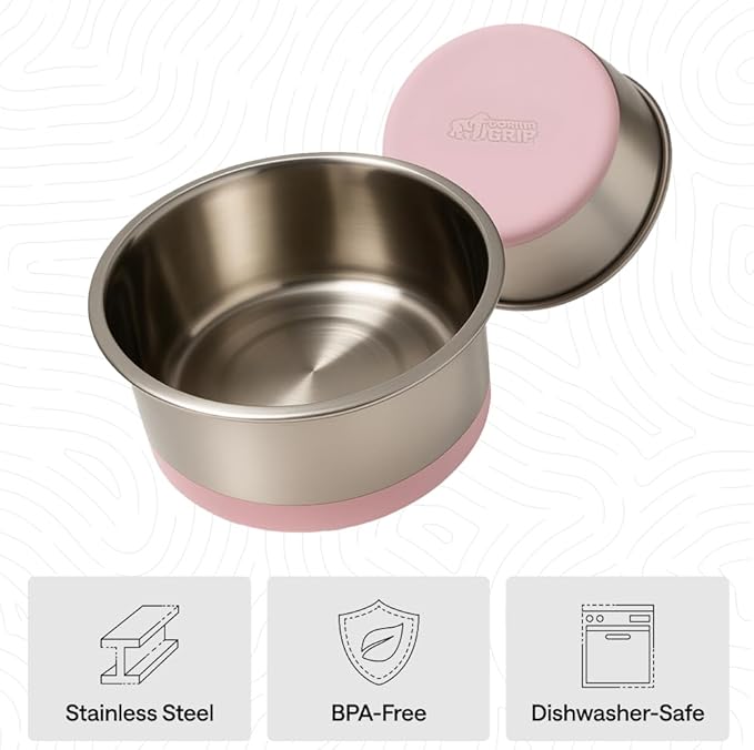 GORILLA GRIP Dog Bowls, Food Grade 304 Stainless Steel, Holds 8 Cups Each (64 fl oz) Food and Water Bowl for Feeding Dogs and Cats, Dishwasher Safe, Rust Resistant, BPA Free Rubber Base Set of 2 Pink