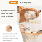 Modern Cat Tree for Large Cats, Solid Wood Cat Tower Heavy Duty with Scratch Post Stair Cat Condo Acrylic Bowl for Indoor Big Cats (Natural Wood SP160)