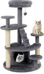 40" Multi-Level Cat Tree for Munchkin & Old Cats - Stable Wide Base, Soft Padded Perch + Large Condo (Grey)