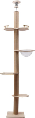 Floor-to-Ceiling Cat Tree Cat Climbing Tower with Natural Sisal Rope Scratching Post, Adjustable Cat Tree Cat Modern Activity Tree DIY MDF Floor-to-Ceiling Cat Tree Tower for Kittens＆ Cats