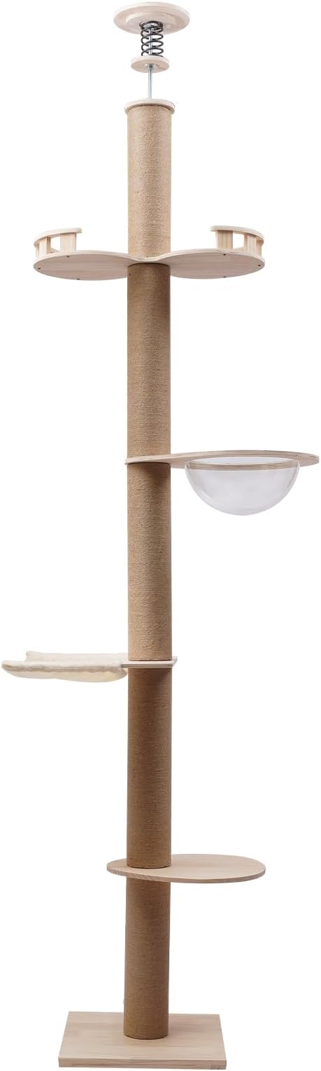 Floor-to-Ceiling Cat Tree Cat Climbing Tower with Natural Sisal Rope Scratching Post, Adjustable Cat Tree Cat Modern Activity Tree DIY MDF Floor-to-Ceiling Cat Tree Tower for Kittens＆ Cats