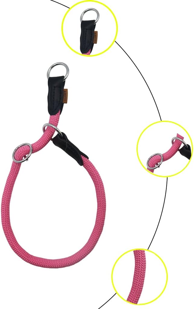 Braided Round Martingale Dog Collar, Training Collar with Slidable Stop Ring - Ideal for Large Dogs (XL(1/2") - 26" Long, Pink)