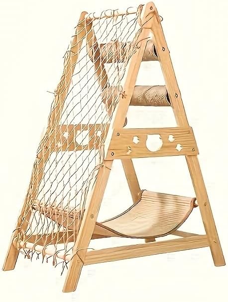 Modern Wooden Cat Tree Tower with Cozy House, Soft Hammock, Scratching Posts and Multi-Level Platforms for Cats to Climb, Rest, and Play