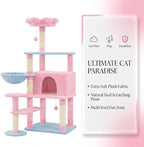 56-inch Flower Cat Tree, Large Cactus Cat Tree Tower Condo with Sisal Scratching Post, Cat Condos, Hammock, Removable Flower Cushion, Multi-Level Pet Activity Center, Pink (Pink-56 inch)