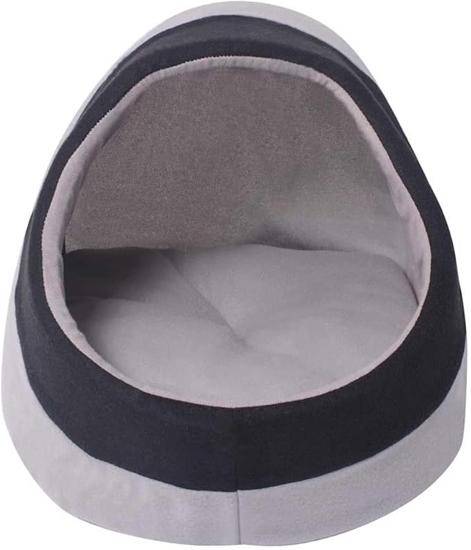 vidaXL Grey and Black Medium Cat Cubby Bed Portable Machine Washable Soft Polyester Fleece Crescent Design Indoor Pet Furniture Cubbies Cozy Hypoallergenic Contemporary