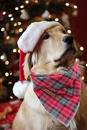 Elegant Little Tail Christmas Bandana 1PCS Plaid Pet Bandana Washable Reversible Cotton Boy Bibs Scarf, Adjustable Square Kerchief for Small to Large Dogs and Cats