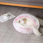 Cat Bed Round Fluffy Hooded Cat Bed Cave, Anti-Anxiety Cave Bed with Hooded Blanket, Cozy Cuddler Luxury Puppy Pet Bed, Anti-Slip Bottom and Machine Washable (Pink, Medium)