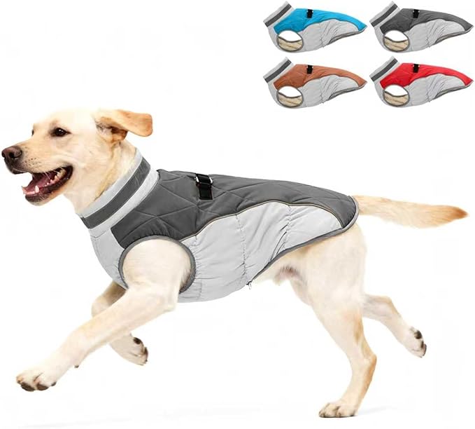 Dog Winter Coat for Medium Dogs, Adjustable Puppy Warm Jackets in Cold Weather, Reflective Pet Fleece Vest with External Attachment Points, Zippered Cold-Weather Dog Winter Clothes, M Black