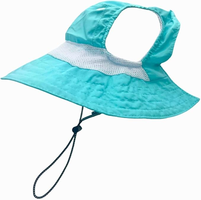 Dog Outdoor Hat with Ear Hole Round Brim Summer Dog Puppy Cat Suncare Cooling Bucket Hat Cute Beach Sun Protection Pet Caps (Blue Large)