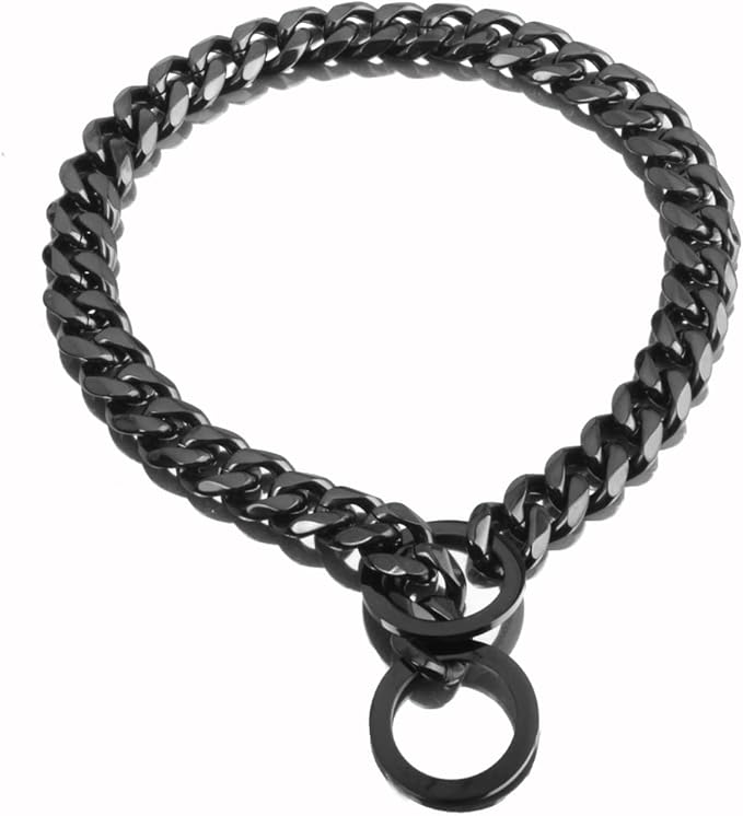 Black Dog Chain Collar 11mm/15mm/19mm Cuban Link Chain Dog Collar Chew Proof Dog Chain Collar Walking Training for Small Medium Large Dogs 12-26inch(15mm,14inch)