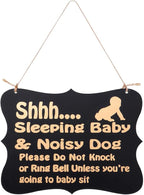 Baby Sleeping Sign for Front Door, Shhh Sleeping Baby Door Sign, Do Not Disturb Sign, Porch Door Hanger Sign Baby Room Hanging Decorative Sign Wooden Plaques Please Do Not Knock or Do Not Ring Bell