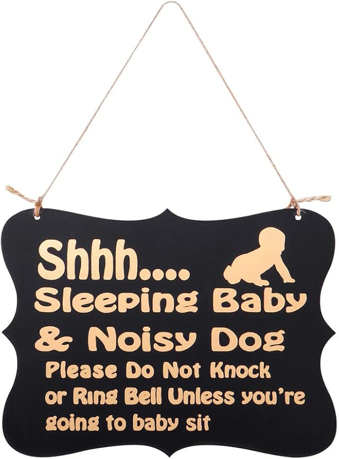 Baby Sleeping Sign for Front Door, Shhh Sleeping Baby Door Sign, Do Not Disturb Sign, Porch Door Hanger Sign Baby Room Hanging Decorative Sign Wooden Plaques Please Do Not Knock or Do Not Ring Bell