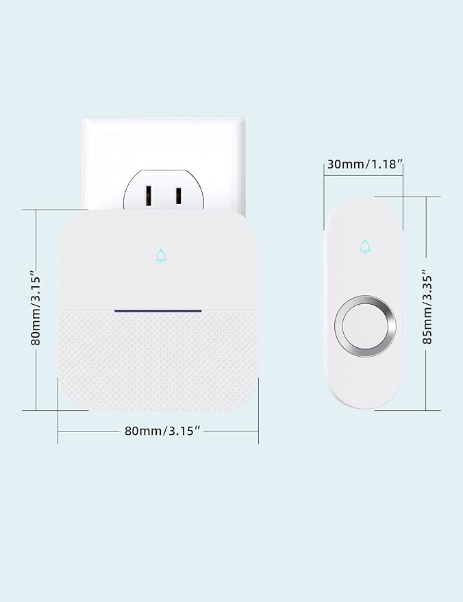 AIDA Lighted Wireless Doorbell for Home, Waterproof Battery Doorbell Wireless 1,000ft Range, 5 Volume Levels with 58 Chimes & LED Flash on Receiver (White, 2 Buttons & 1 Receiver)