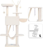 Hey-brother Cat Tree, 53 inch Cat Tower for Indoor Cats, Cat House with Padded Platform Bed, Toy Balls, Large Cozy Condo, Hammocks and Sisal Scratching Posts, Beige MPJ019-SM