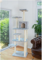 Maykoosh 74" Cat Tree - 7 Level Condo, 2 Perches, Playhouse & Faux Fur