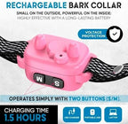 Tiny Bark Collar for Small Dogs 5-15 lbs and Puppies - No Shock Anti Barking Collar - Rechargeable Smart Collar for Dog Training with 7 Sensitivity Levels and 3 Beep&Vibration Modes (Pink)